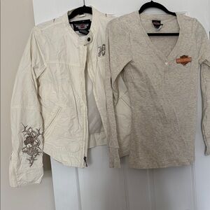 Harley-Davidson Cream Jacket and Tan Long Sleeve Shirt